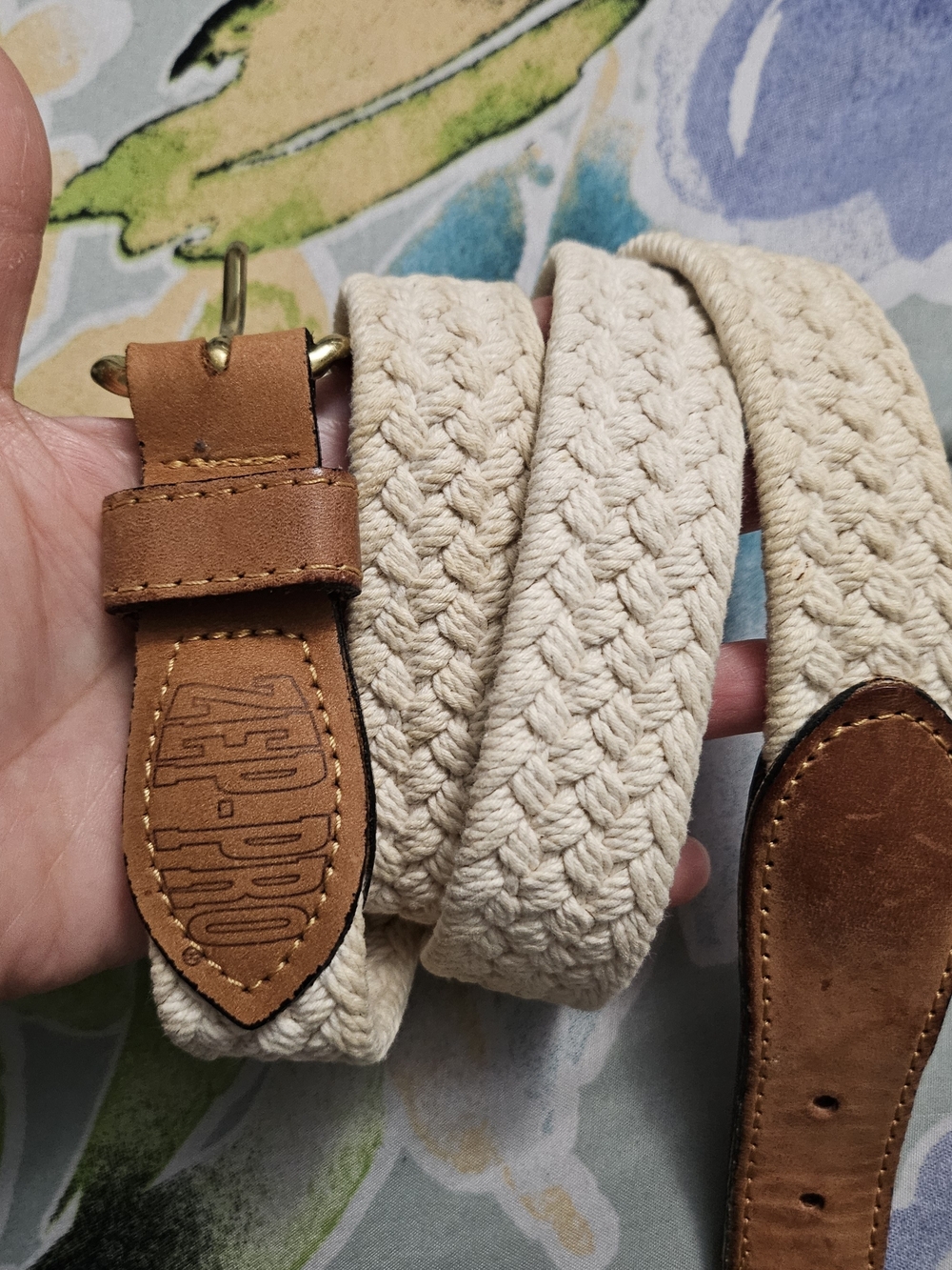 Men’s Braided Cotton Belt with Leather Trim - Cream by TED PRO